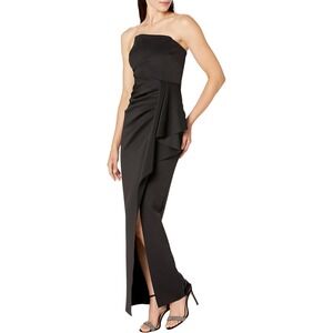 Xscape Women's Sz 8 Long Scuba Strapless Asymmetric Black Gown Dress Formal5723X